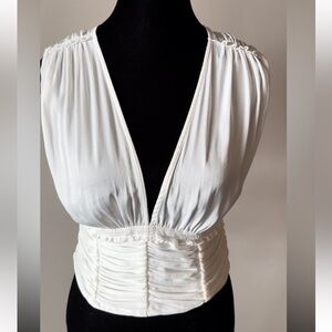 Free People White Ruched Sleeveless Top Medium